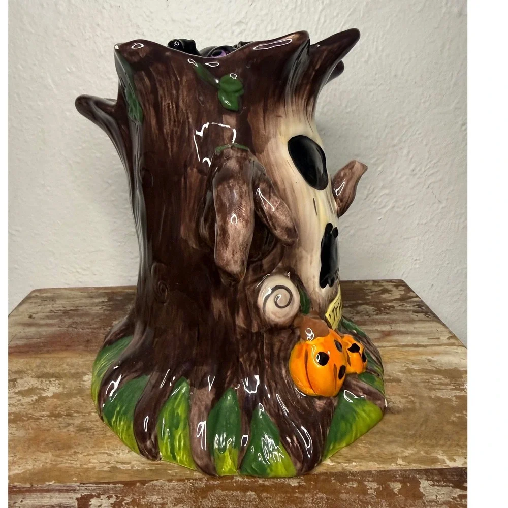 Blue Sky Halloween Webster Trick or Tree Ceramic Cookie Jar Canister Spider Lid